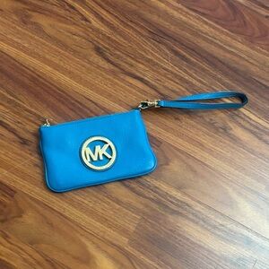 Michael Kors Vibrant Blue Wristlet with Gold Logo